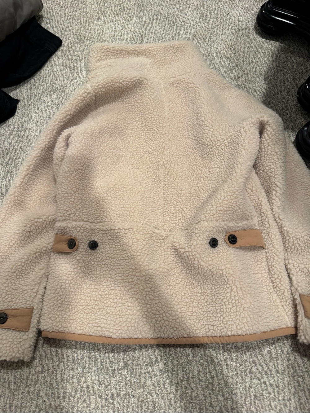 Patagonia Women’s Small Cream Sherpa Fleece Jacket Tan Trim - Picture 4 of 4